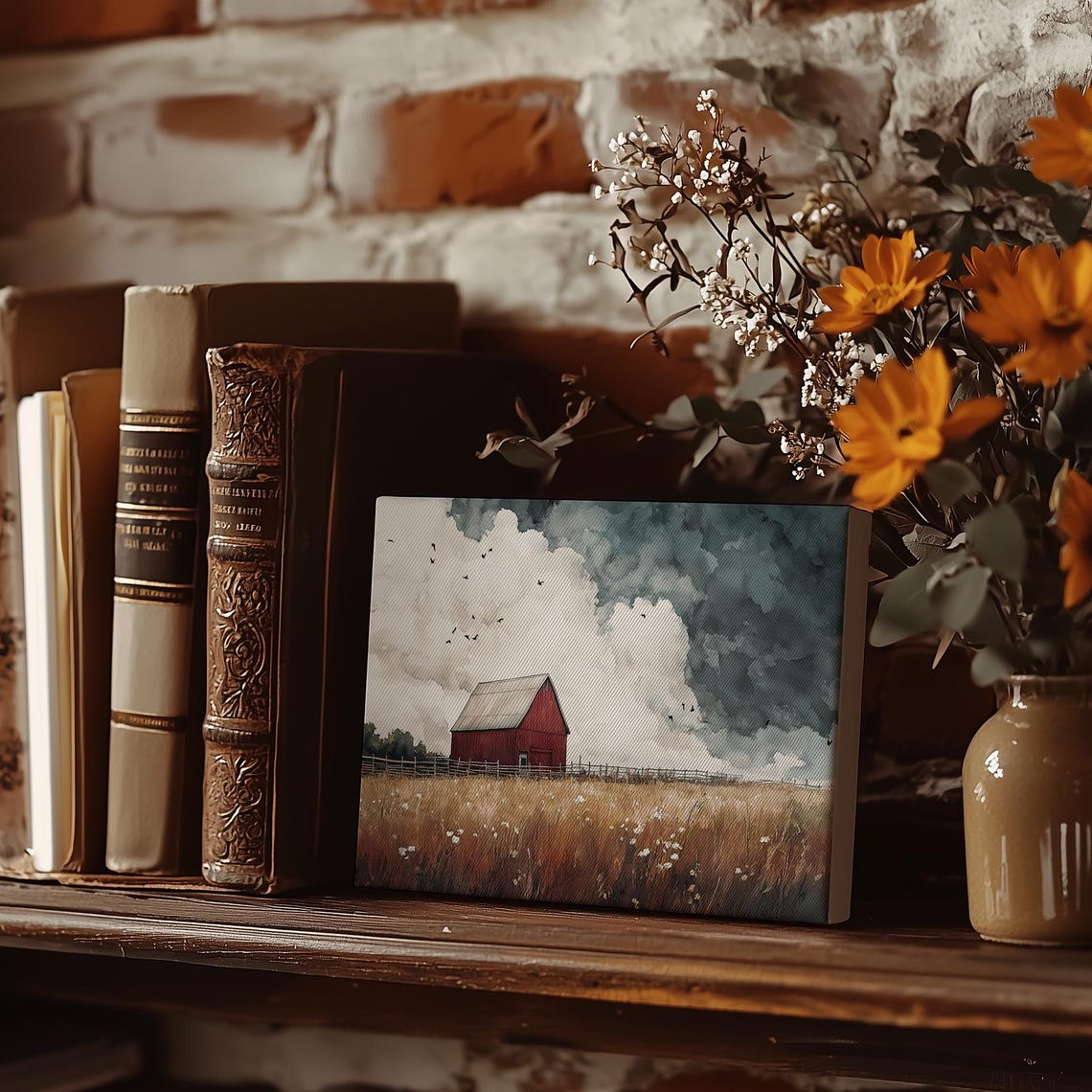 Red Barn In Wheat Field Under Dramatic Storm Cloud Sky Poster - Image 3