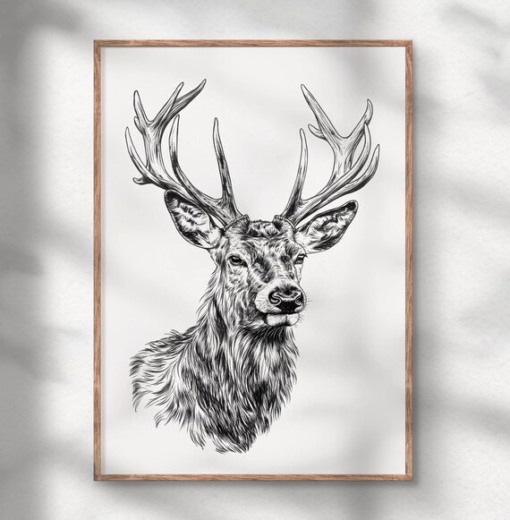 Deer Poster Print Minimalist Sketch Style Instant