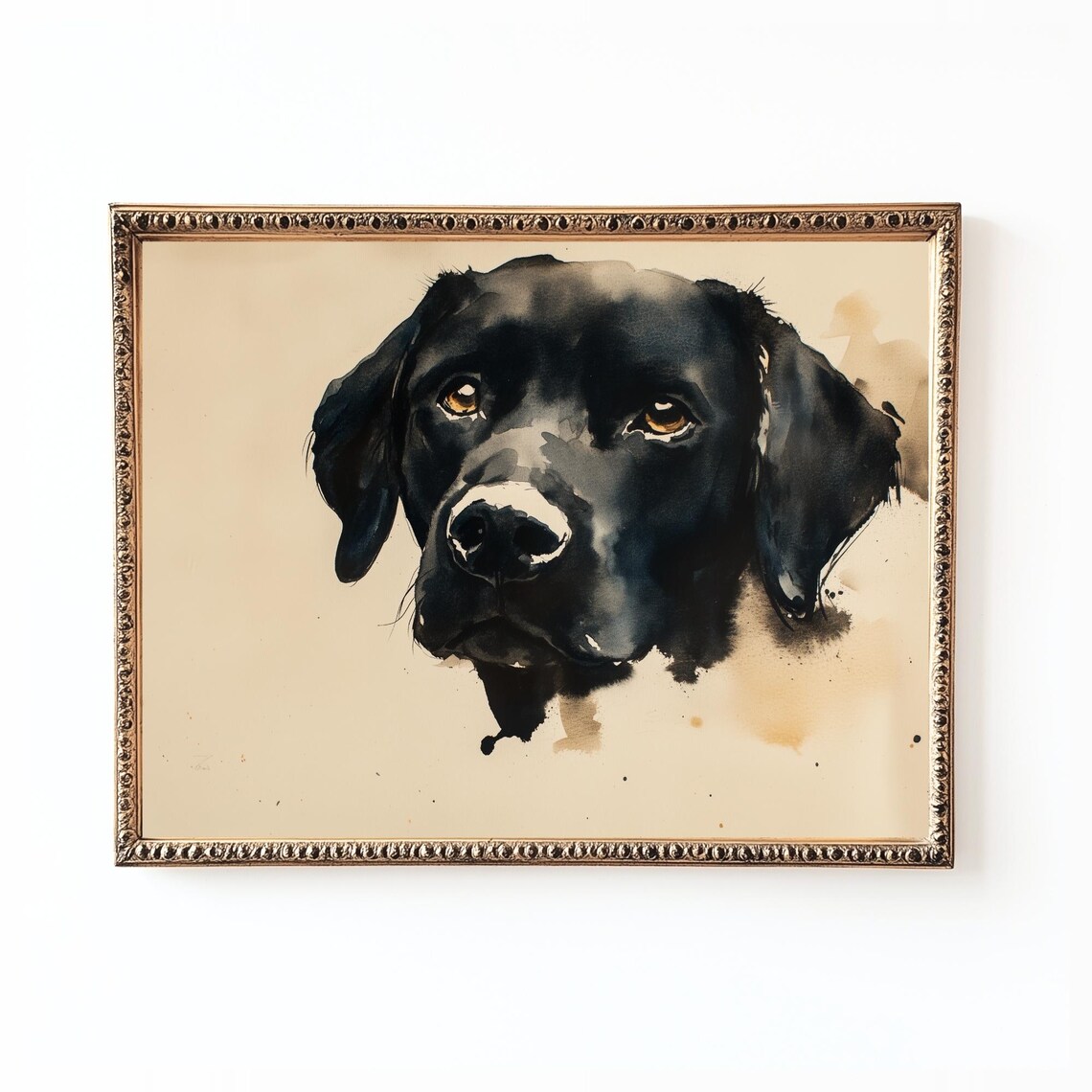 Black Labrador Watercolor Portrait with Golden Eyes Art Poster