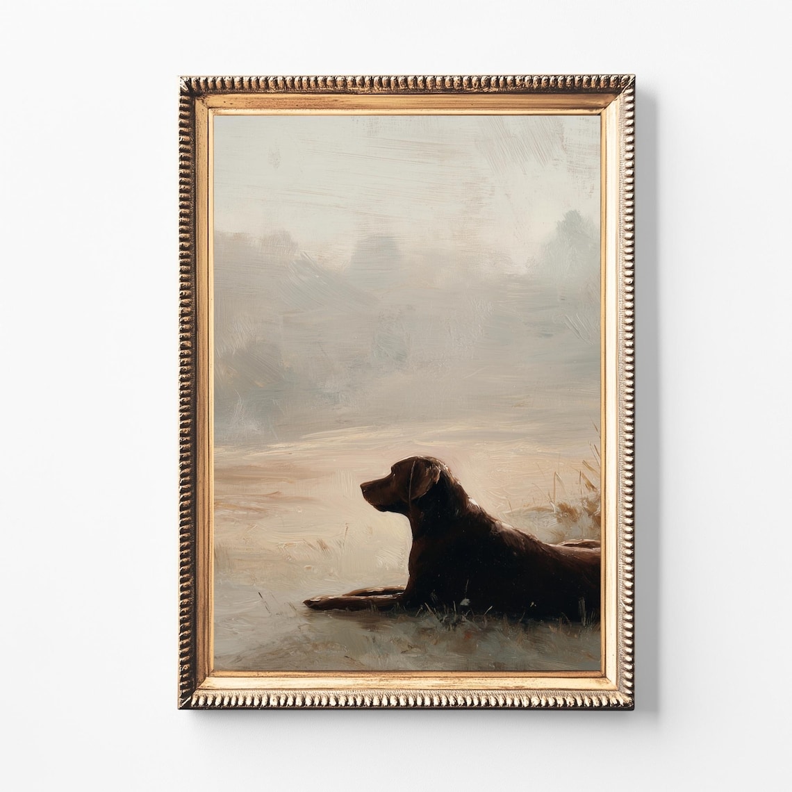 Vintage Chocolate Lab Print, Minimalist Rustic Farmhouse
