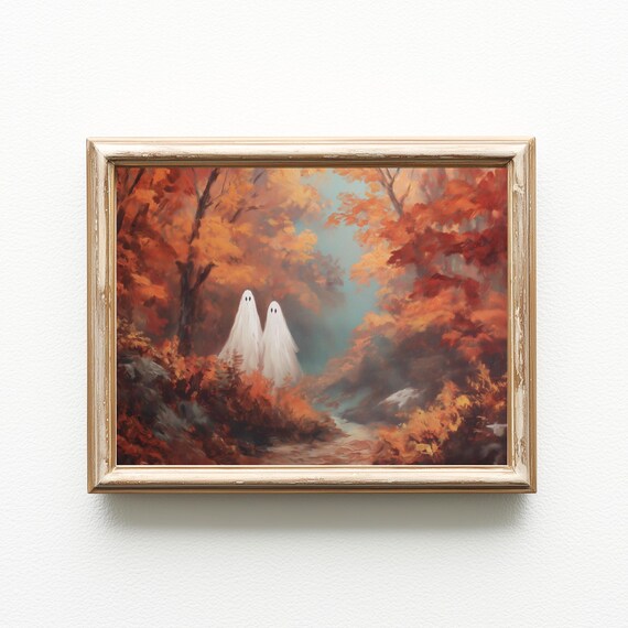 Vintage Halloween Print Spooky Autumn Landscape