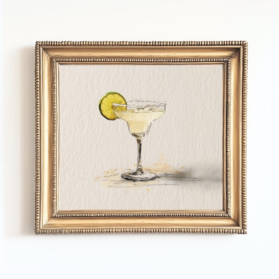 Watercolor Margarita With Lime And Salt Rim Cocktail Bar Cart Poster