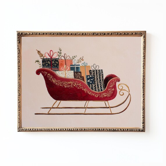 Vintage Santa Sleigh Christmas Art Print