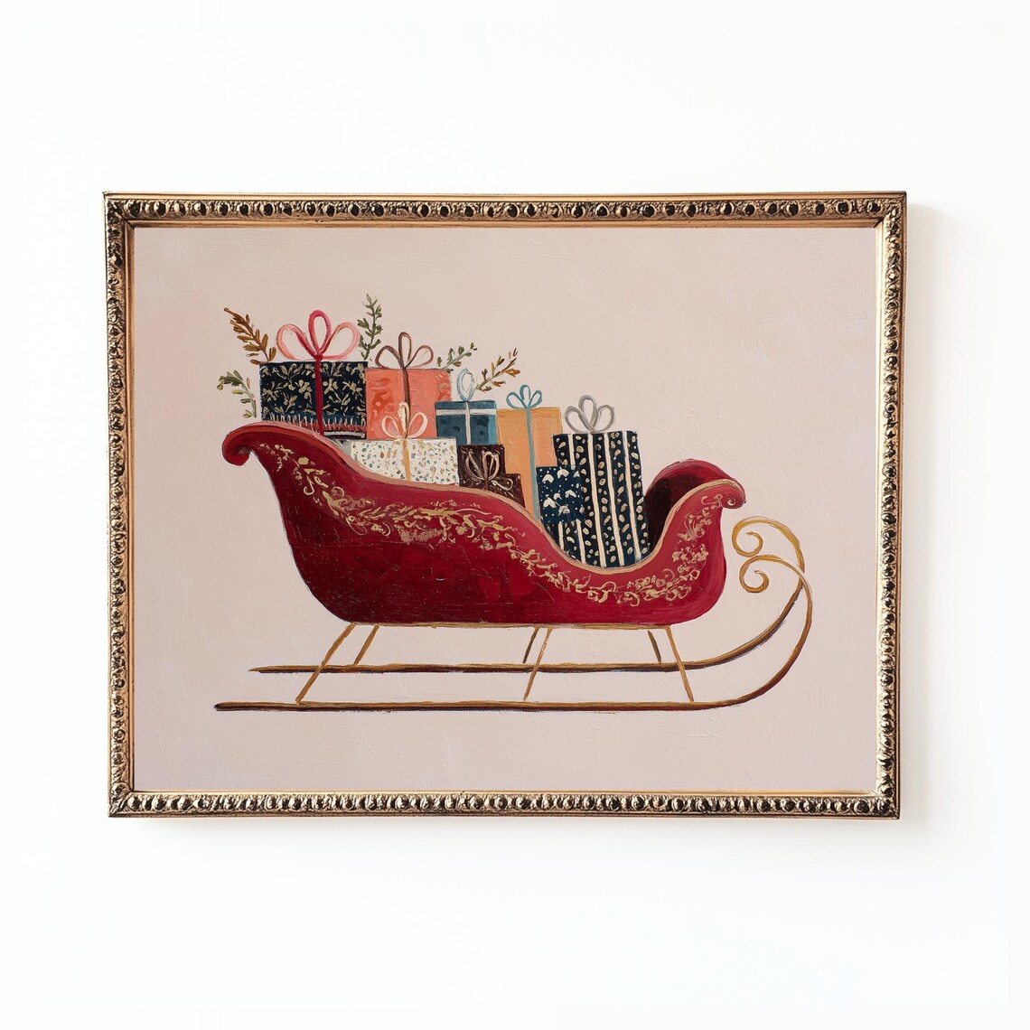 Vintage Santa Sleigh Christmas Art Print