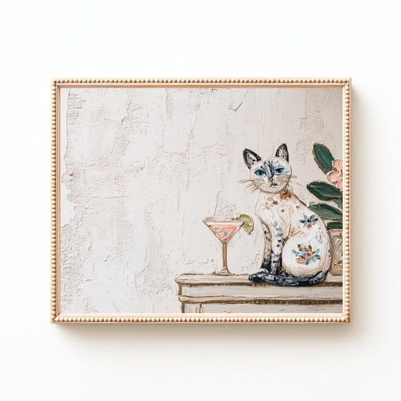 Siamese Cat Art Print Midcentury Bar Decor