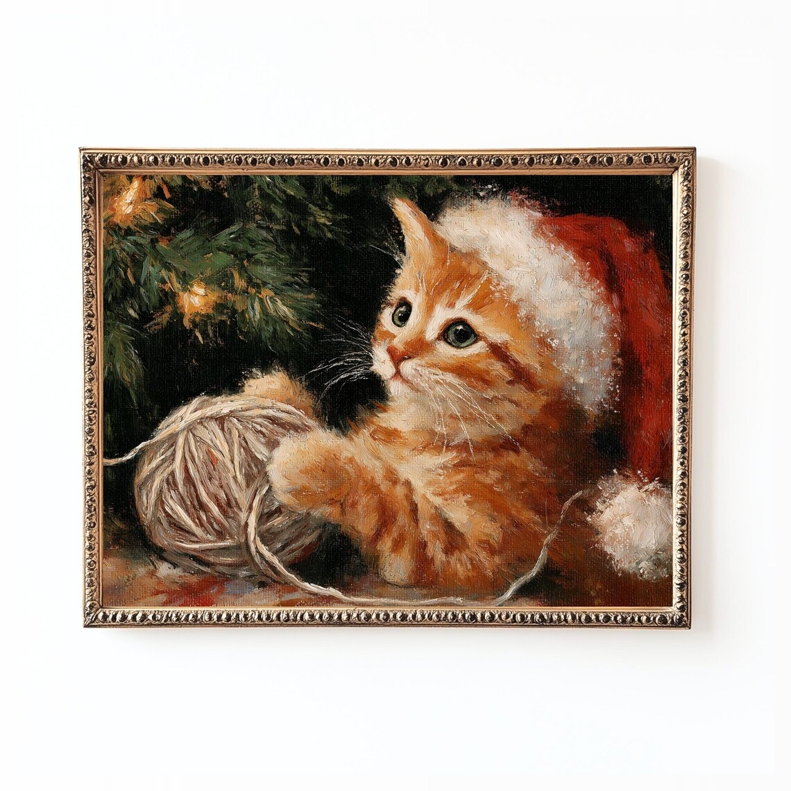 Christmas Cat Art Print, Holiday Nursery Decor