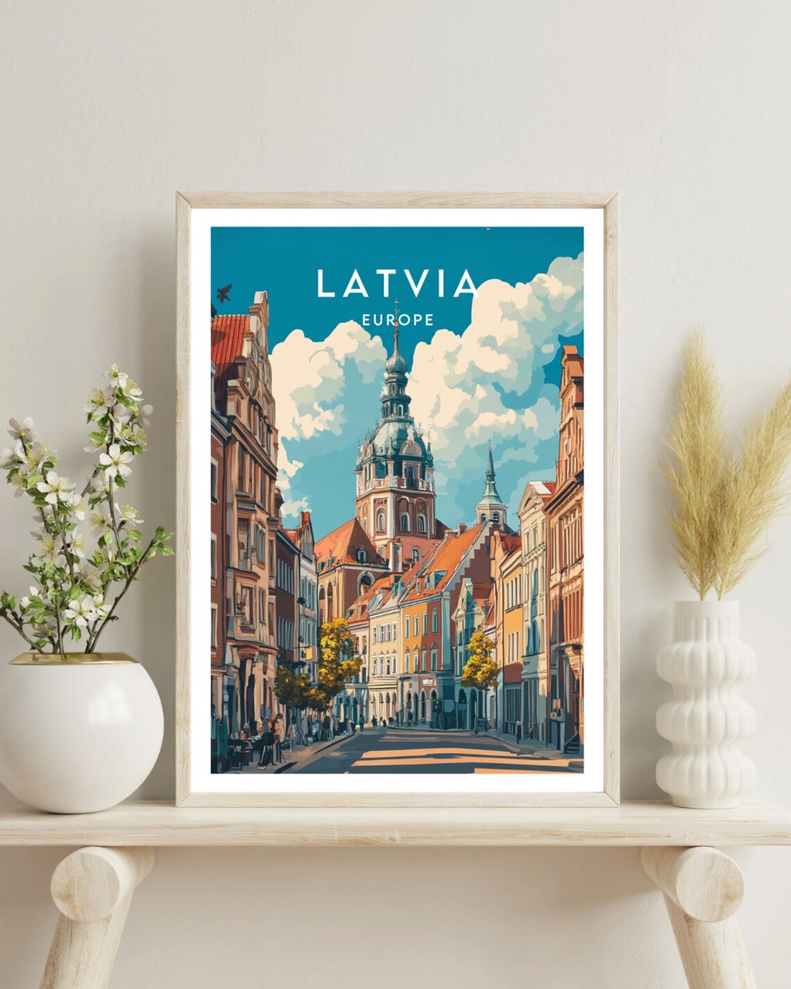 Latvia Old Town Street Cathedral Towers Historic Europe Travel Poster - Image 4