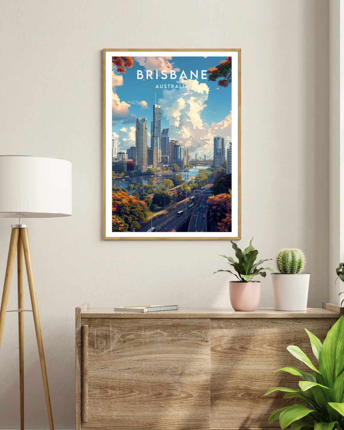 Brisbane Australia Downtown Skyline River View Vintage Travel Poster - Image 3