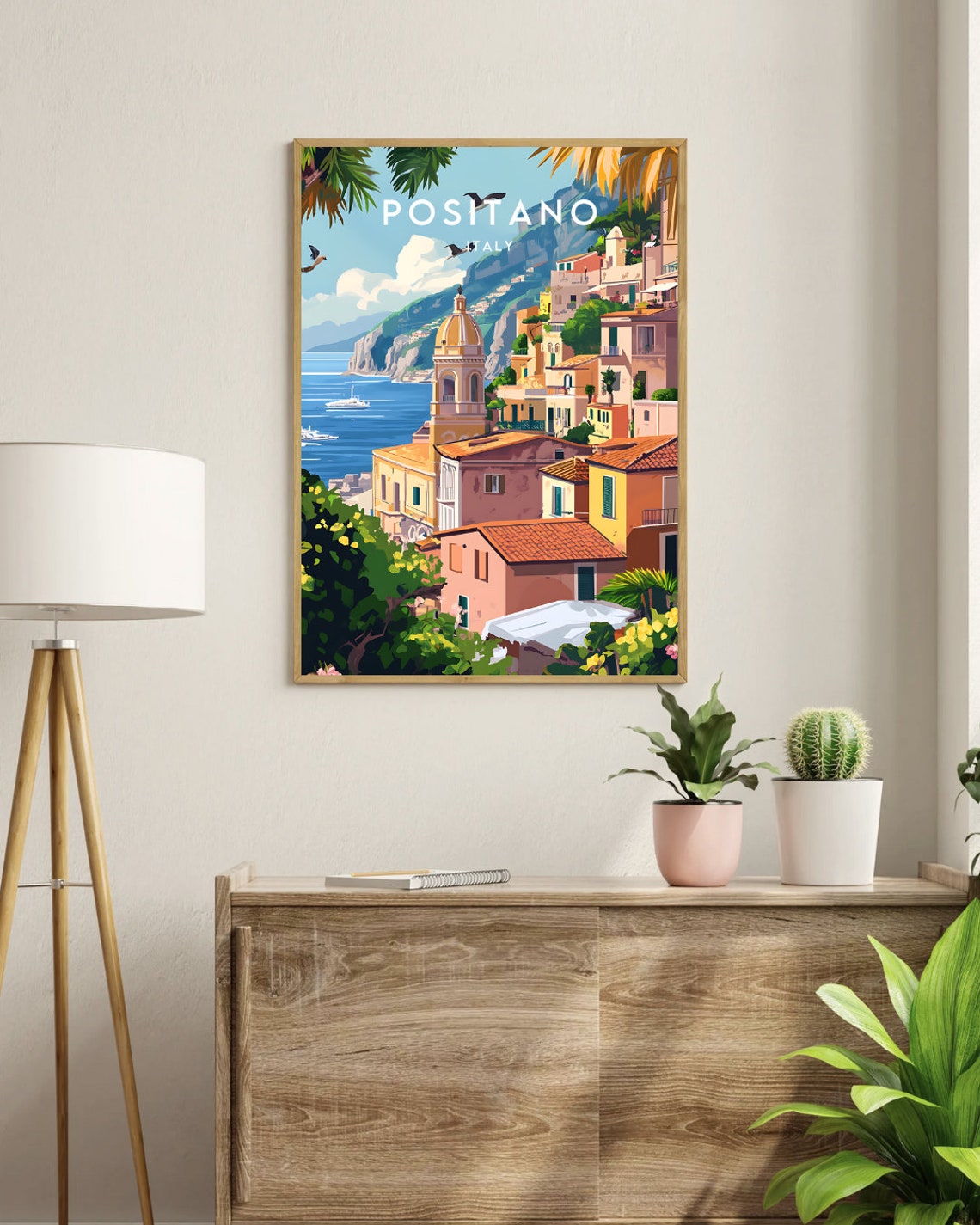 Positano Italy Amalfi Coast Cliffside Town Church Travel Poster - Image 3