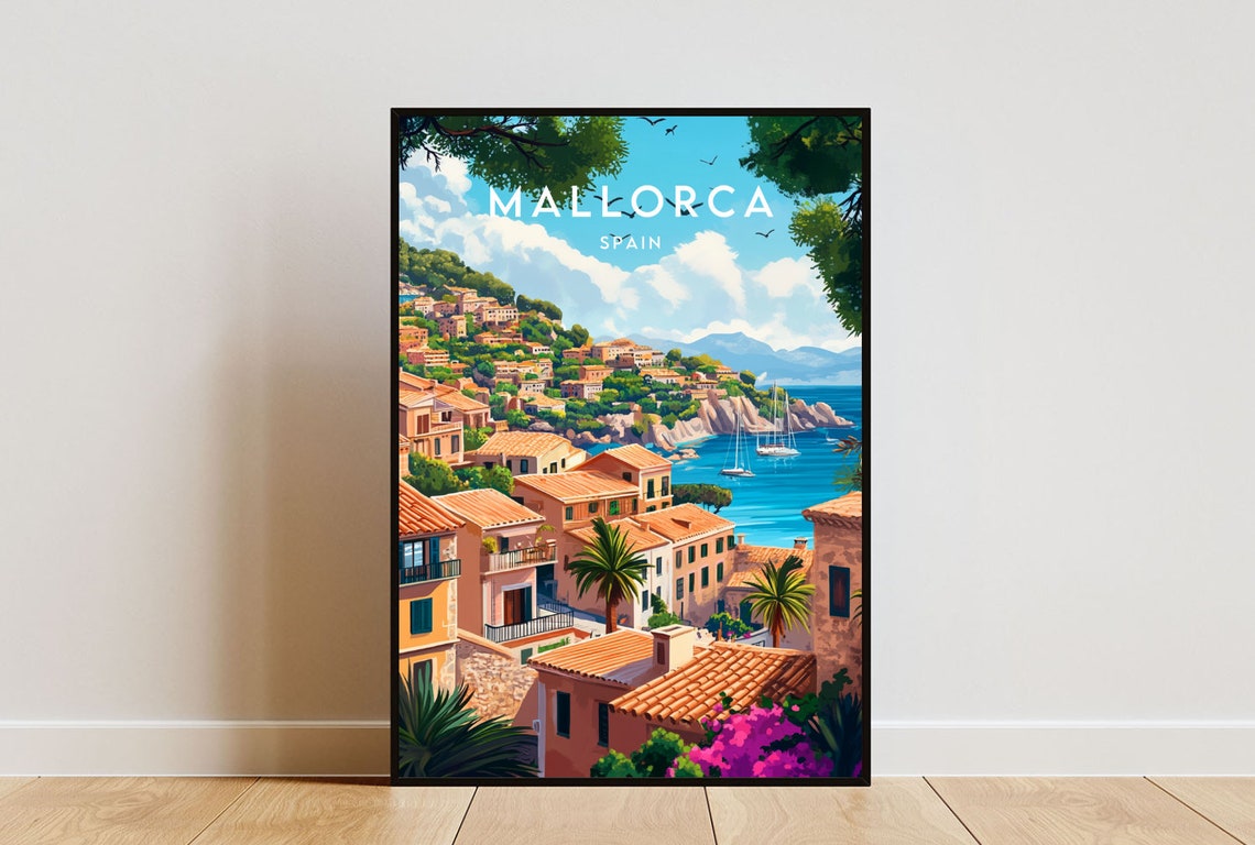 Mallorca Coastal Village Harbor Mediterranean Spain Travel Poster