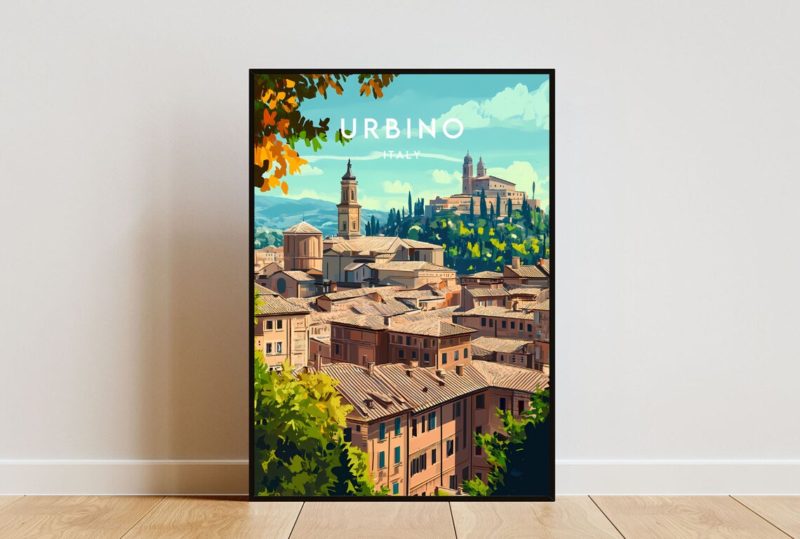 Urbino Italy Historic Hilltop Old Town and Towers Travel Poster