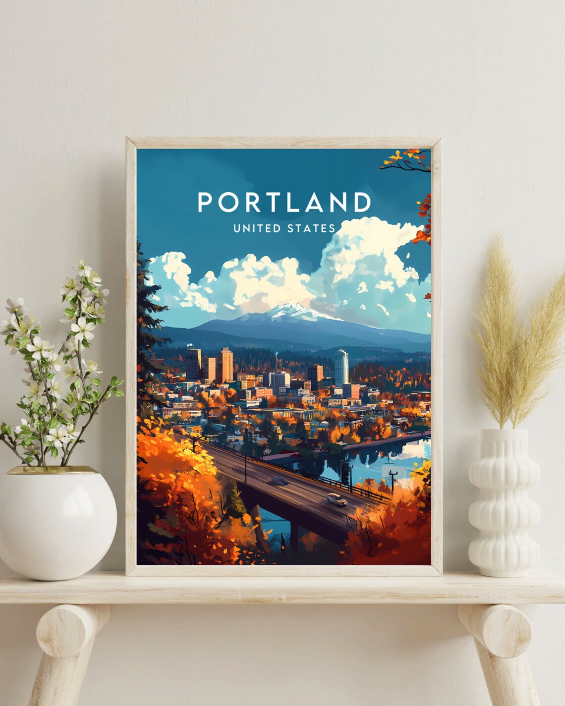 Portland Oregon USA Mount Hood Autumn City Vintage Travel Poster - Image 4
