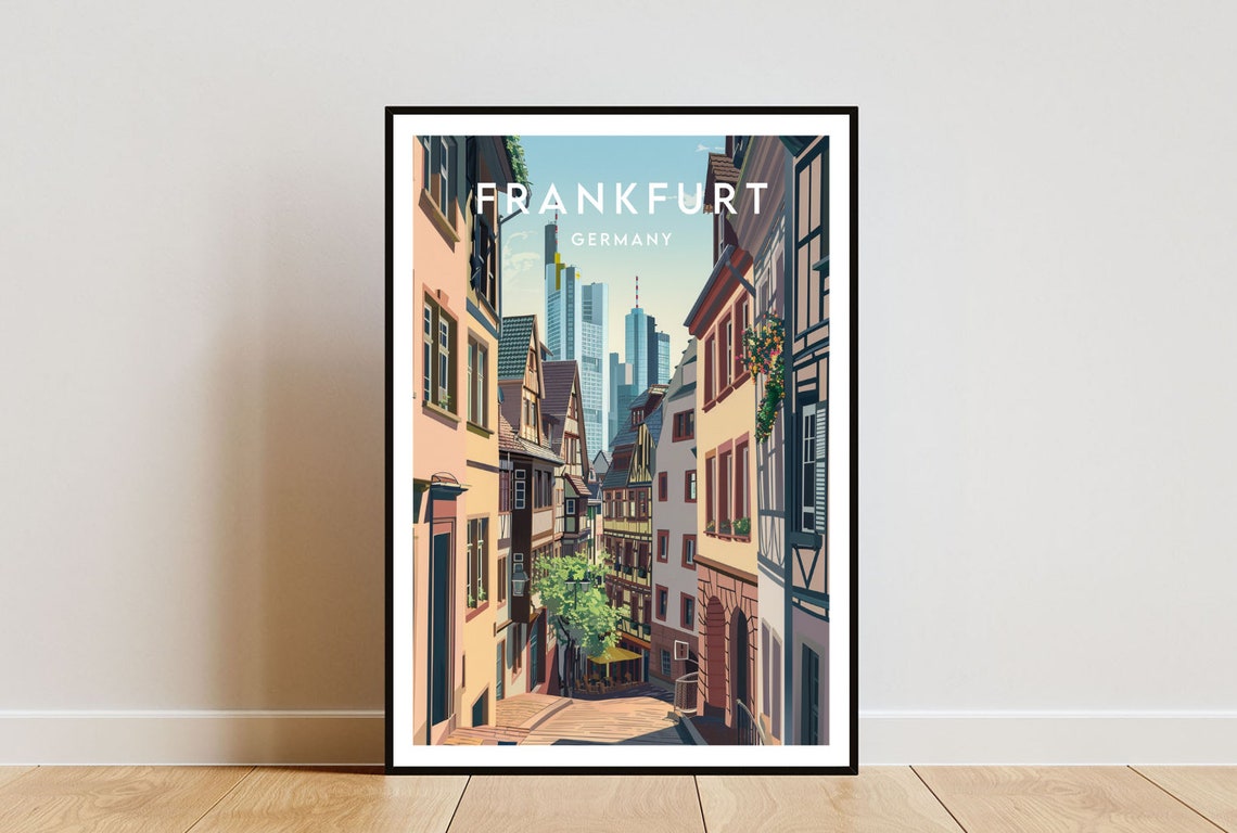 Frankfurt Germany Old Town Street Modern Skyline Travel Poster