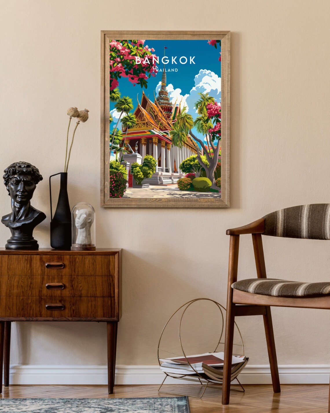 Bangkok Thailand Golden Temple Gardens Tropical Vintage Travel Poster - Image 2