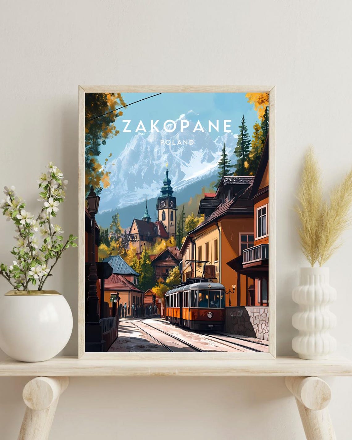 Zakopane Poland Alpine Mountain Town Street Tram Travel Poster - Image 4