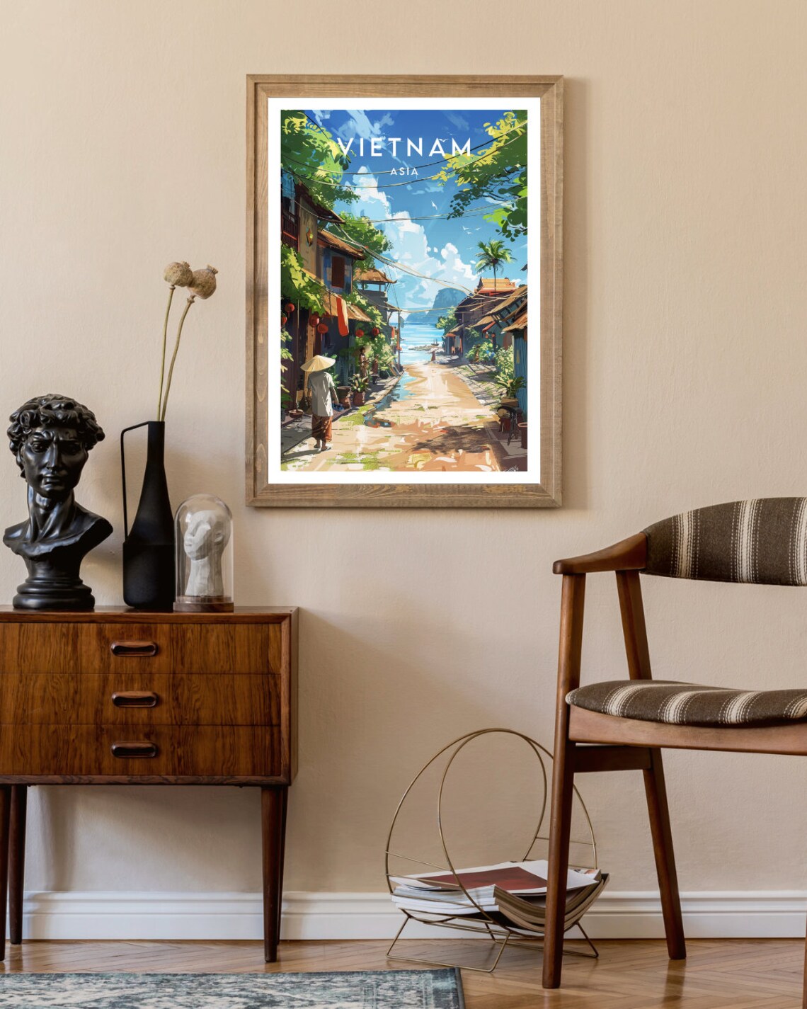 Vietnam Asia Coastal Village Lane with Lanterns Travel Art Poster - Image 2