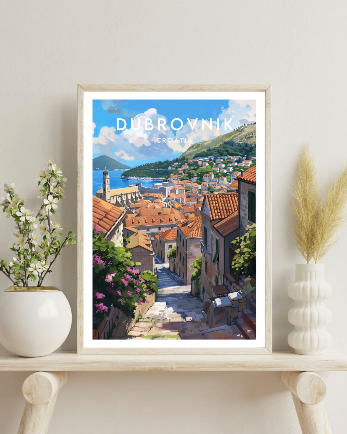 Dubrovnik Croatia Old Town Steps and Red Rooftops Sea Art Poster - Image 4