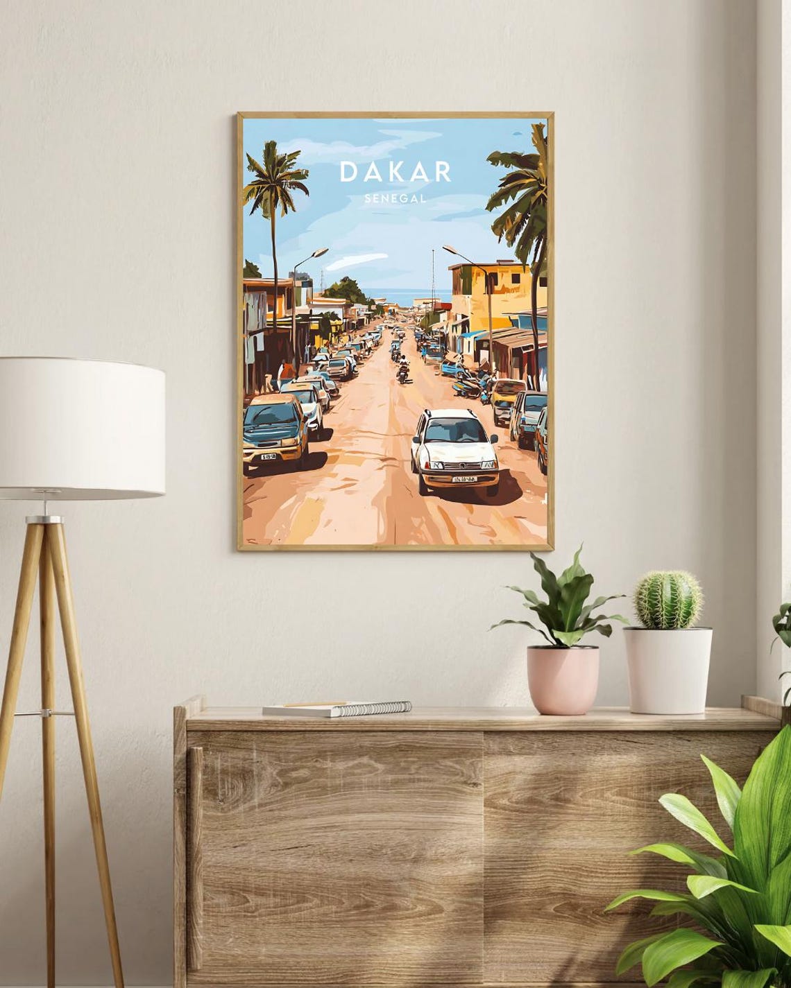 Dakar Senegal Bustling Street Scene Cars Palms Seaside Travel Poster - Image 3