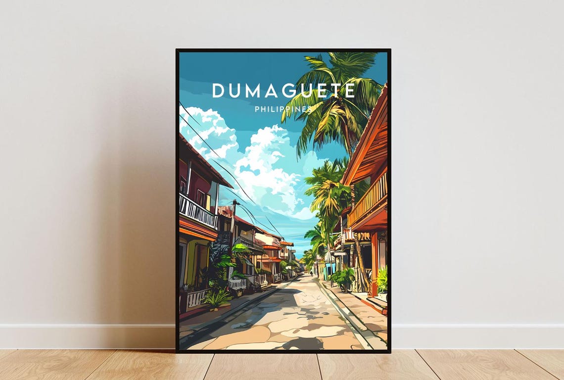 Dumaguete Philippines Palm Lined Street Tropical Travel Poster