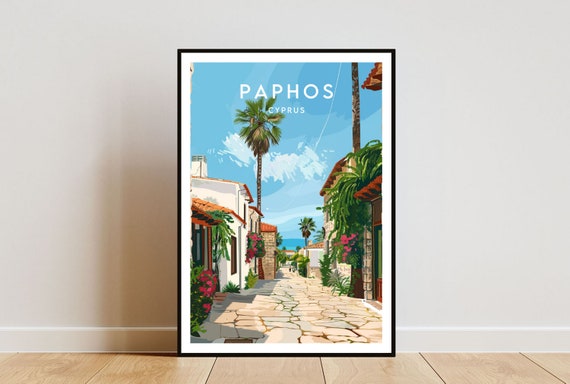 Paphos Travel Poster, Cyprus Europe Wall Art