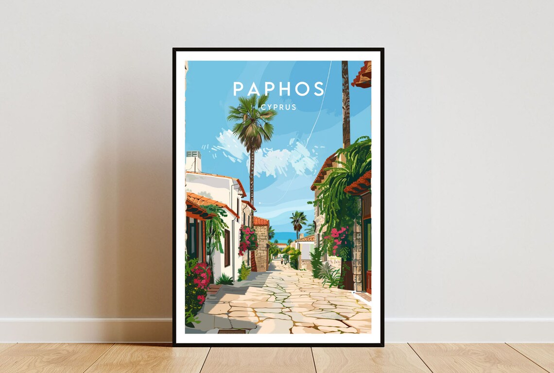 Paphos Travel Poster, Cyprus Europe Wall Art