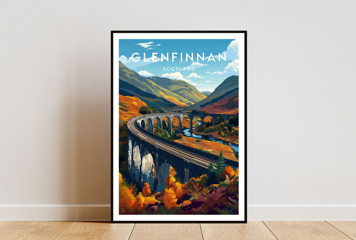 Glenfinnan Viaduct Travel Print Scotland Glenfinnan Poster Scotland Poster Travel Wall Art Scotland Print Scotland Glenfinnan Bridge