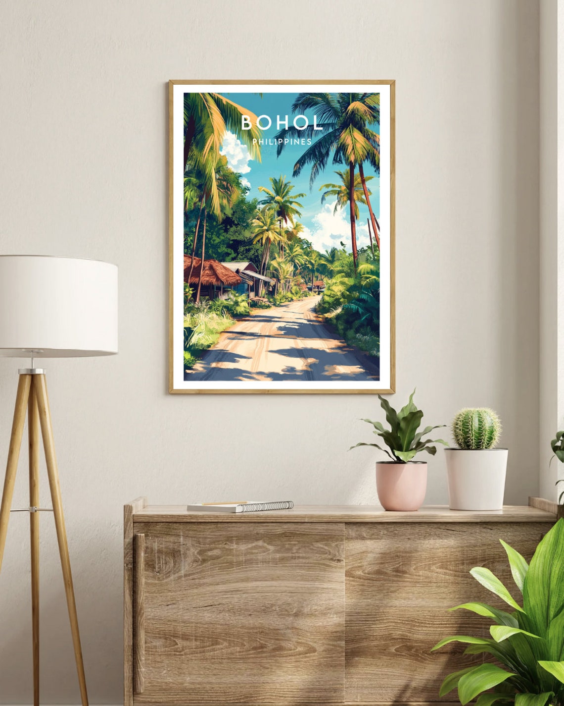 Bohol Philippines Palm Lined Road Tropical Island Village Poster - Image 3