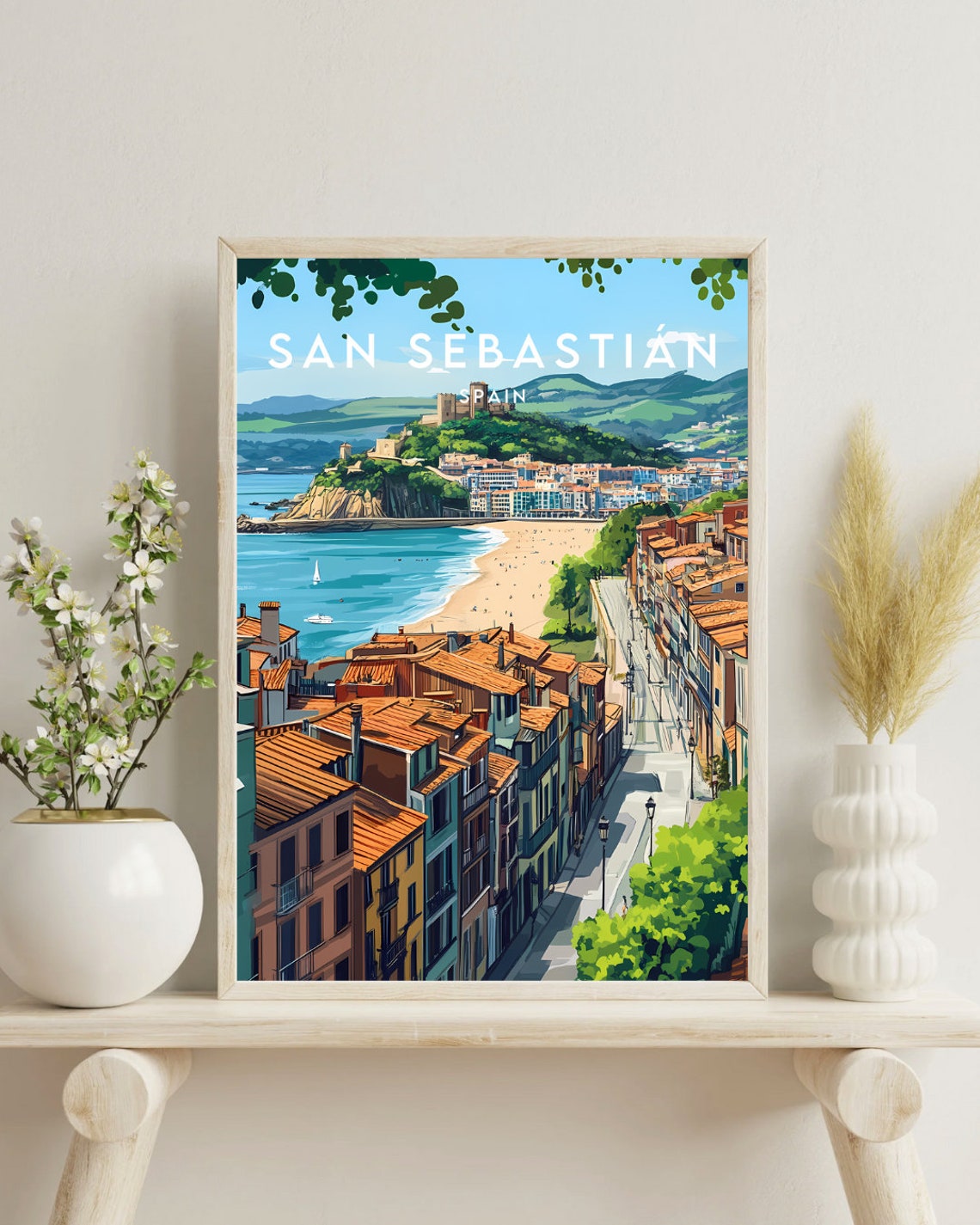 San Sebastian Spain Coastal Beach Bay Old Town Travel Poster - Image 4