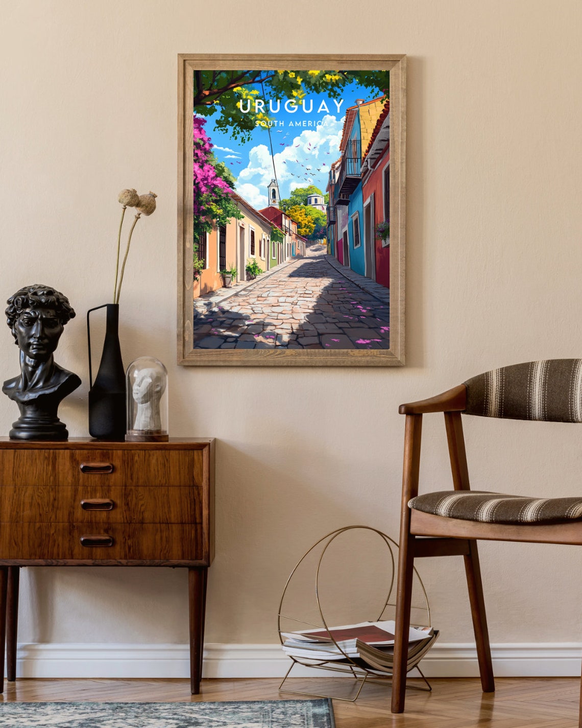 Uruguay South America Colonial Colorful Cobblestone Street Poster - Image 2