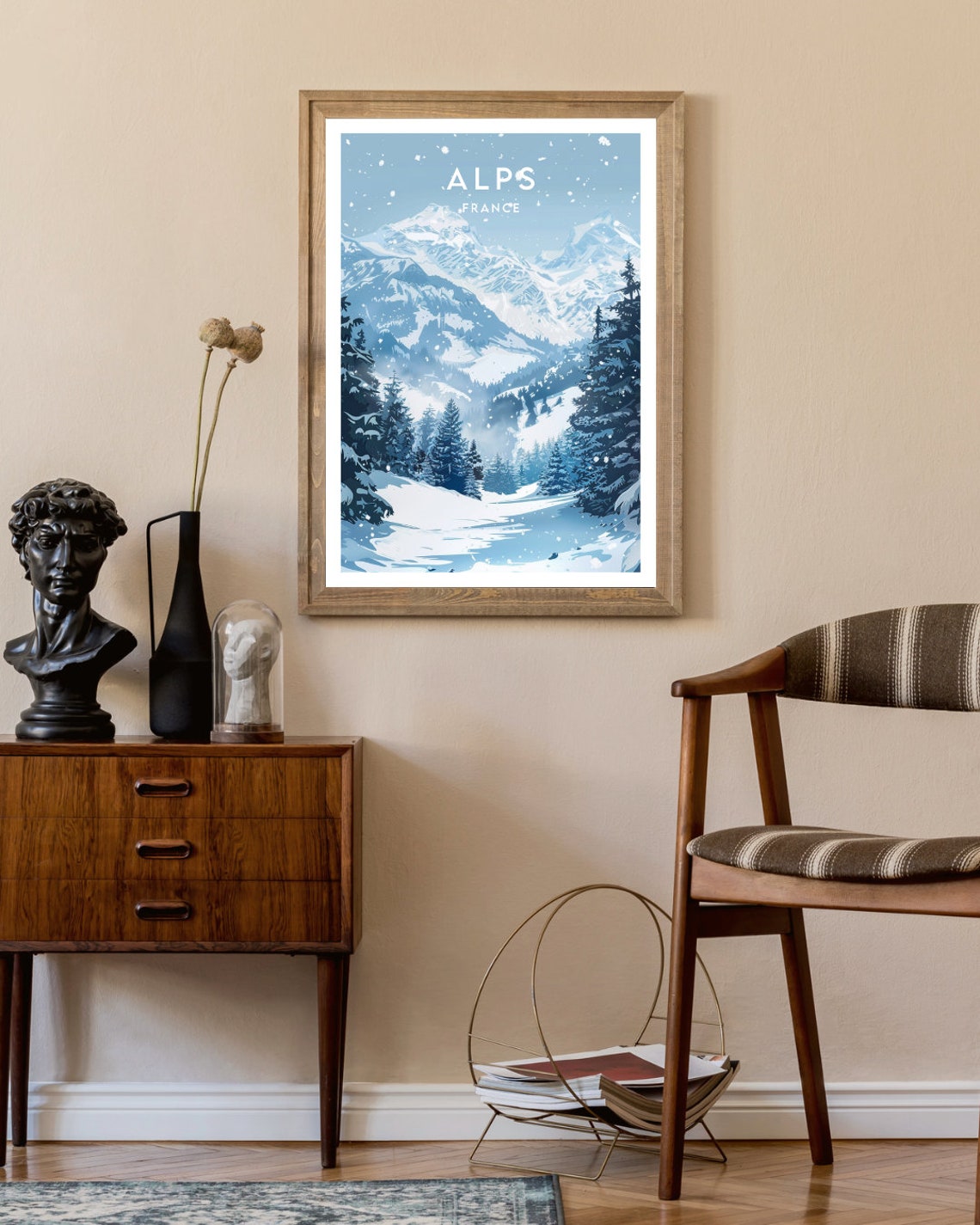 French Alps France Snowy Mountain Valley Pine Forest Winter Poster - Image 2