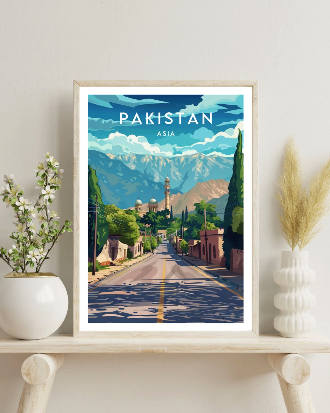 Pakistan Asia Mountain Town Mosque Minaret Street Travel Poster - Image 4