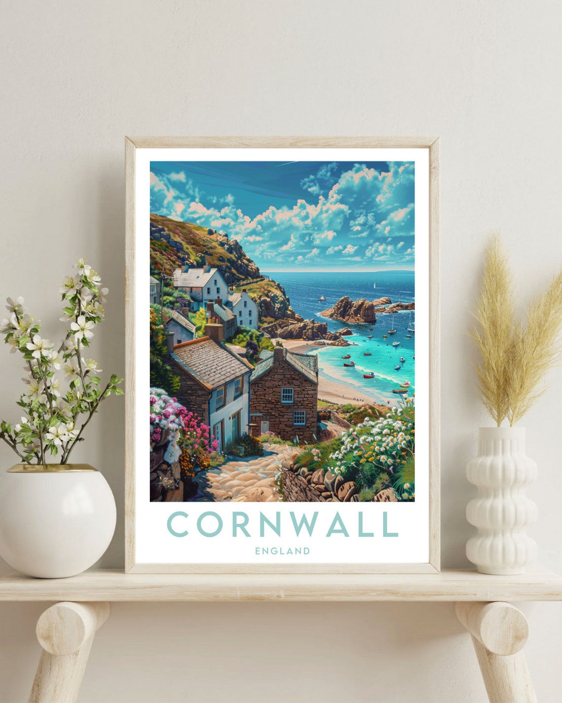 Cornwall England Seaside Cottages and Harbor Vintage Travel Art Poster - Image 4