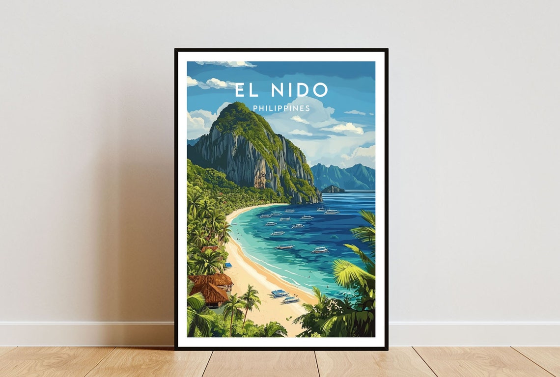 El Nido Philippines Tropical Bay Boats Karst Island Paradise Poster