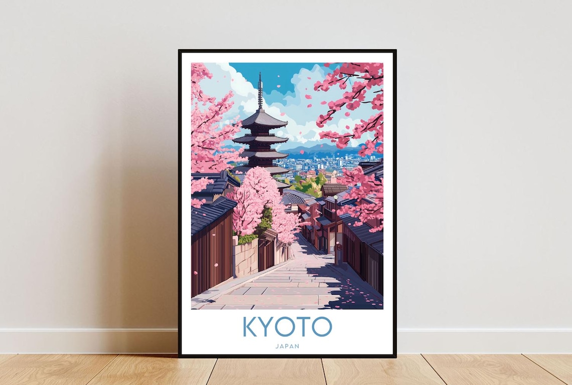 Kyoto Japan Pagoda Cherry Blossom Lane Vintage Travel Poster