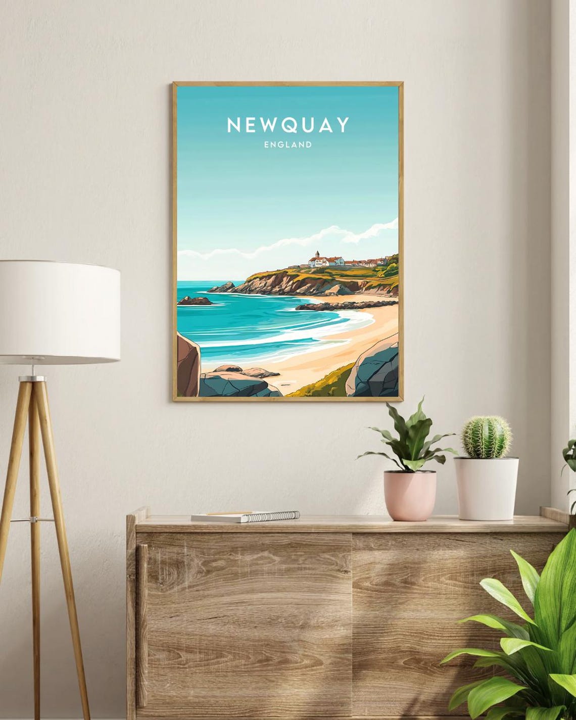 Newquay England Turquoise Beach Cliffs Headland Seaside Travel Poster - Image 3