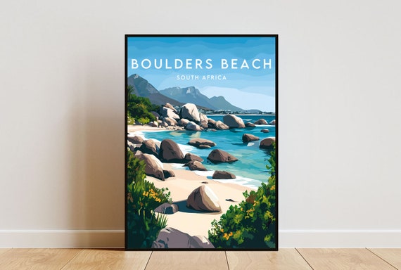 Boulders Beach Travel Print South Africa South Africa Poster Boulders Beach Poster Travel Wall Art Boulders Beach Print Penguins
