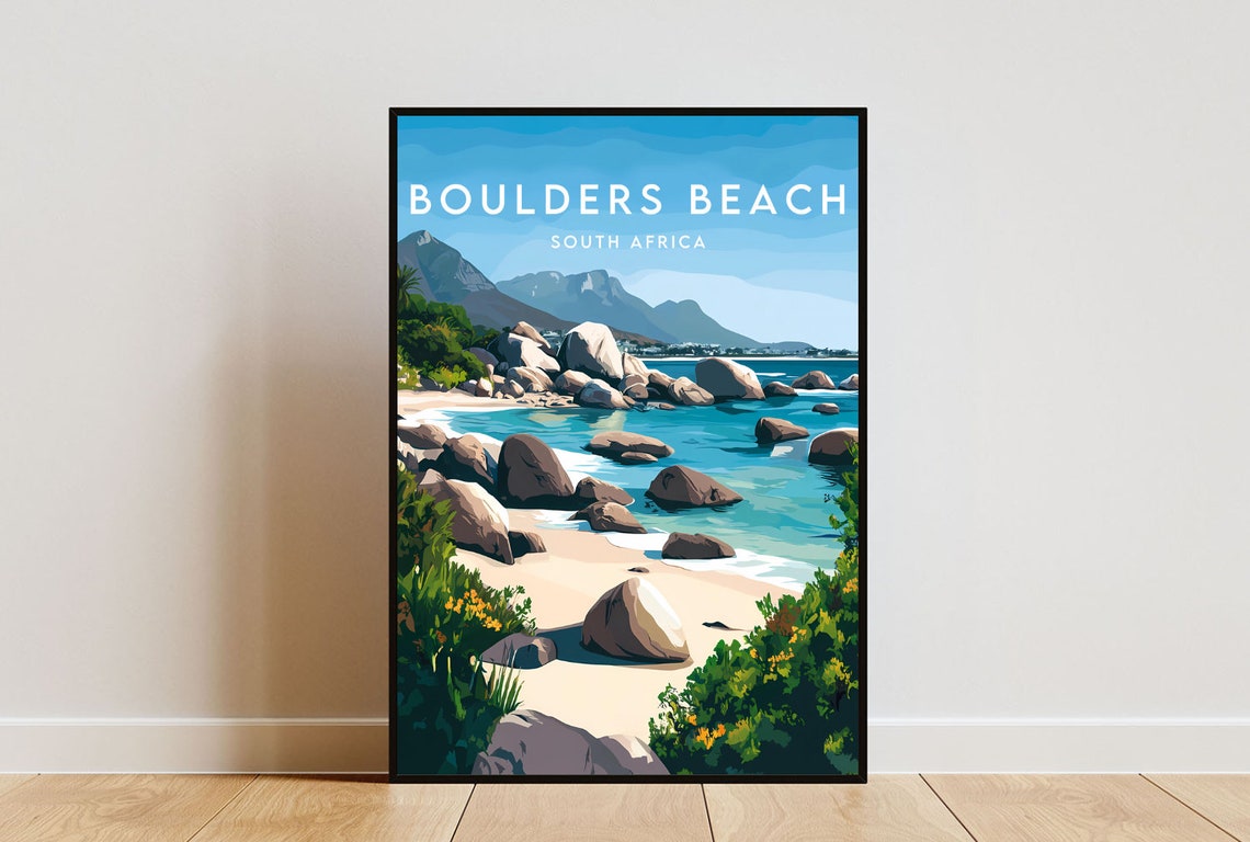 Boulders Beach Travel Print South Africa South Africa Poster Boulders Beach Poster Travel Wall Art Boulders Beach Print Penguins