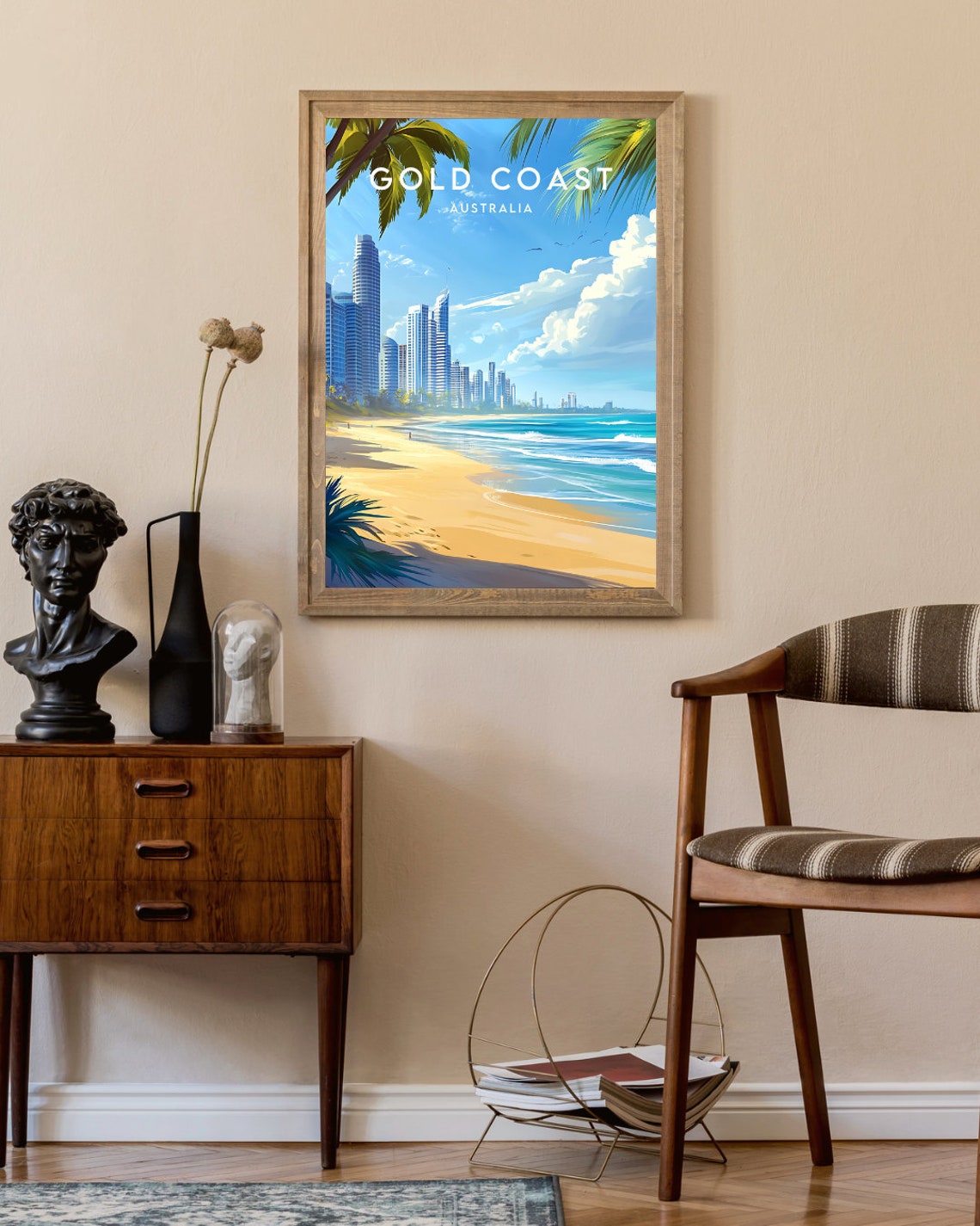 Gold Coast Australia Sunny Beach High-Rise Vintage Travel Poster - Image 2