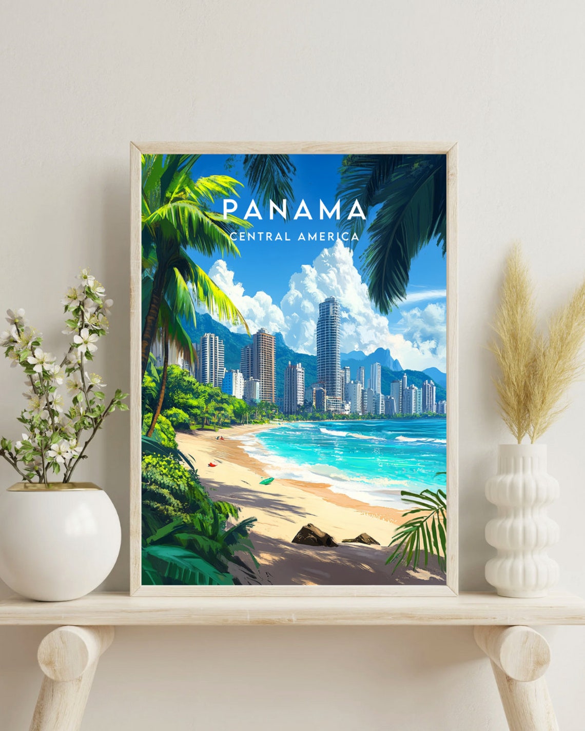 Panama Central America Beach Skyline Palm Fronds Tropical Poster - Image 4