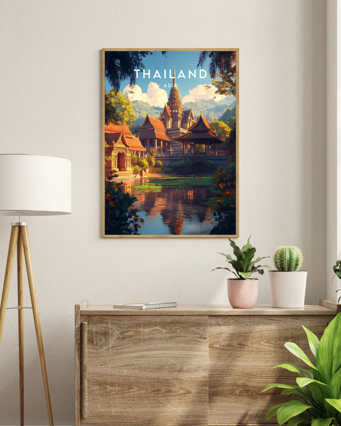 Thailand Asia Golden Temple Sunset Lotus Lake Tropical Poster - Image 3