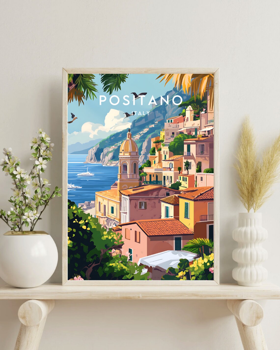 Positano Italy Amalfi Coast Cliffside Town Church Travel Poster - Image 4