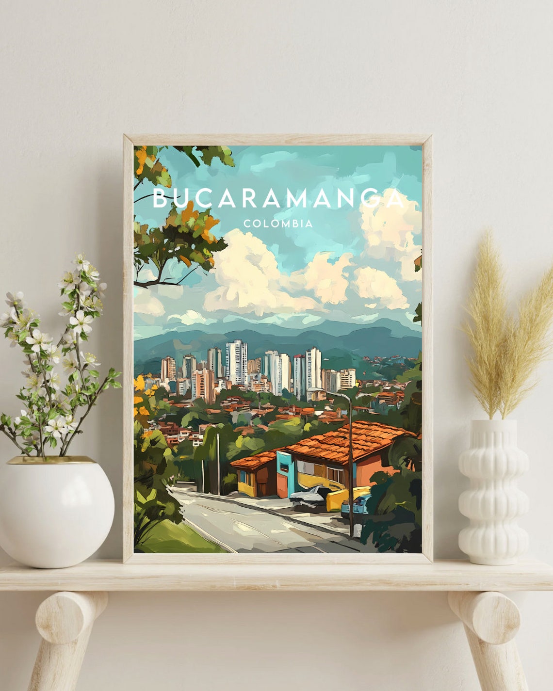 Bucaramanga Colombia Mountain Cityscape Vintage Travel Poster - Image 4