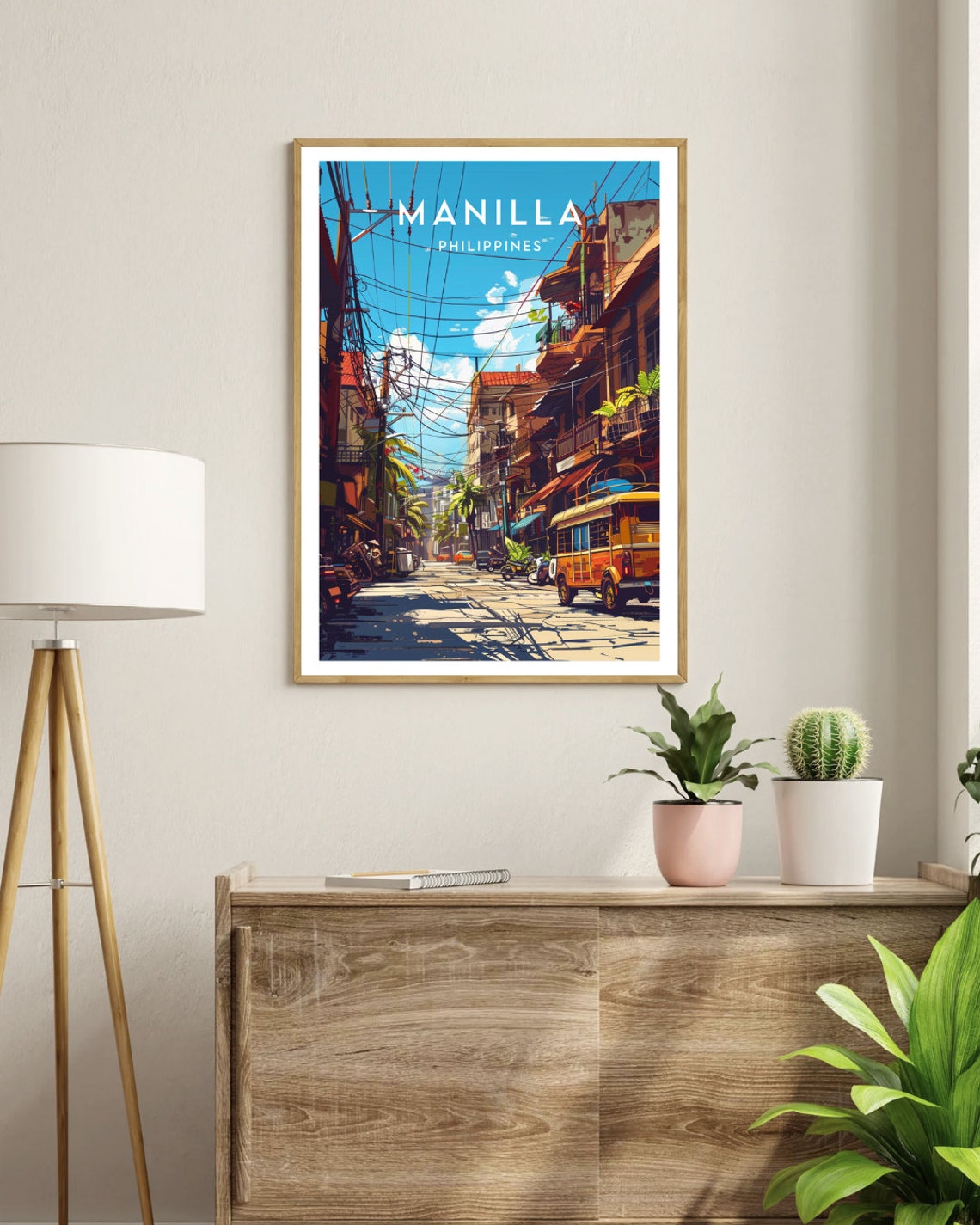 Manila Philippines Old Street Jeepney Power Lines Travel Poster - Image 3