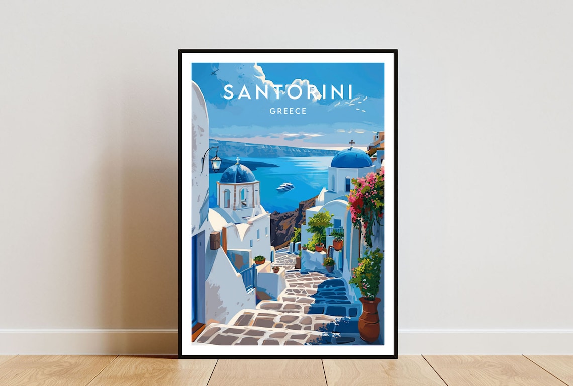 Santorini Travel Poster, Greece Europe Wall Art