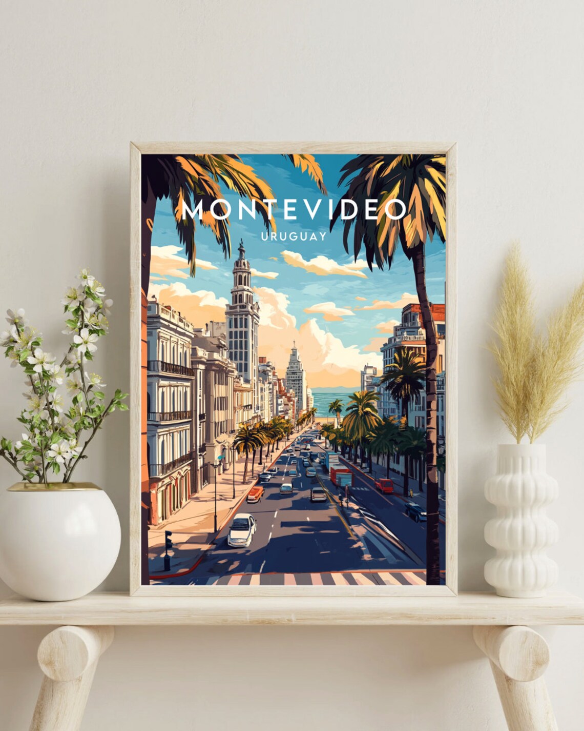 Montevideo Uruguay Palm Avenue City Grand Vintage Travel Poster - Image 4