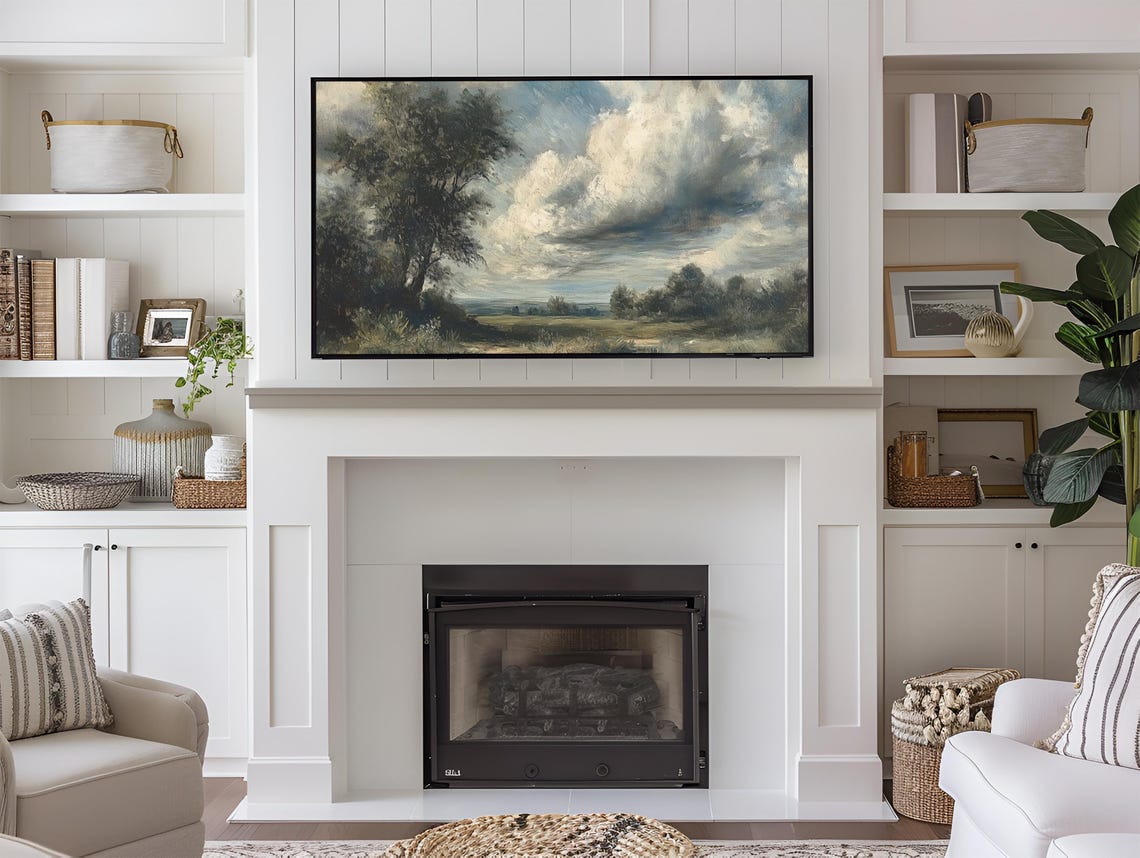Frame Tv Art Green Landscape Textured Oil Painting Rustic Vintage Art Dark Moody Fine Art Spring Meadow 169 Ratio Tv56 - Image 3