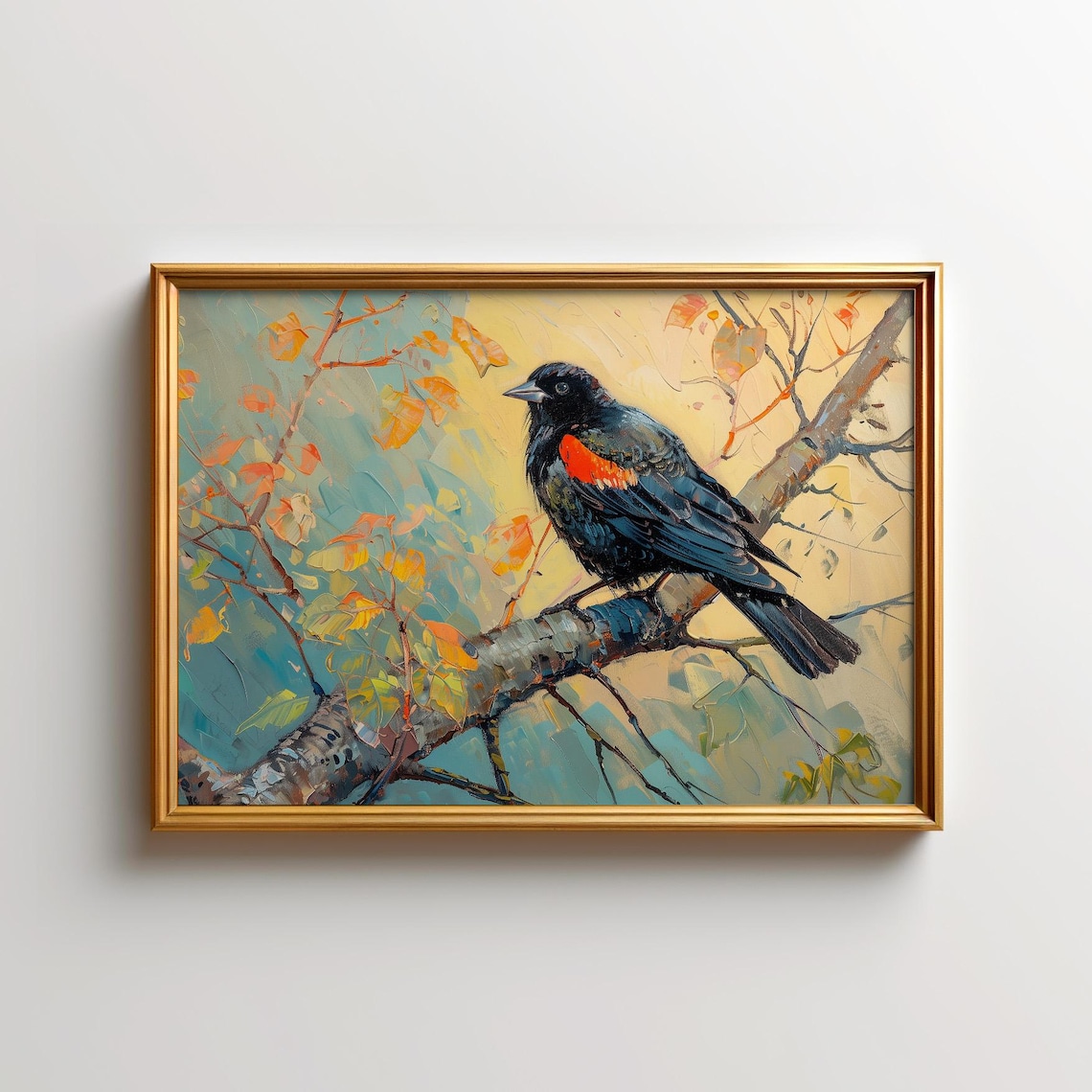 Redwinged Blackbird Painting, North America Bird Art