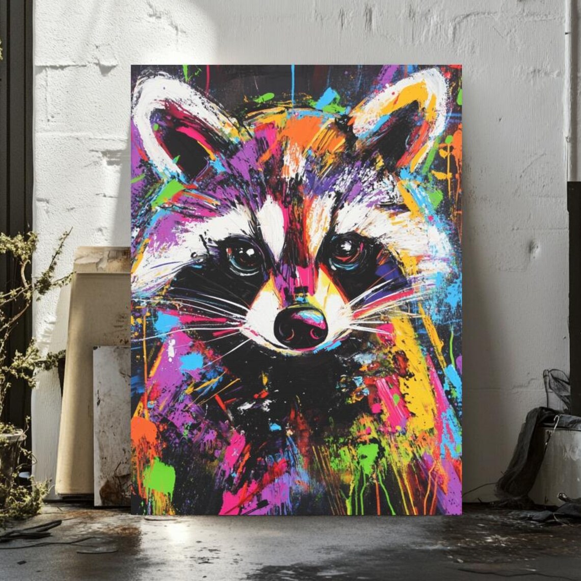 Psychedelic Raccoon, Colorful Pop Art Wildlife