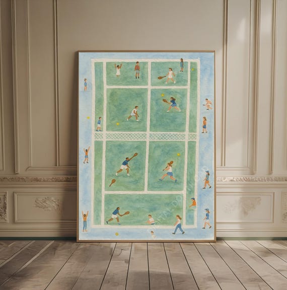 Tennis Print Sporty Wall Art Watercolor Trendy Prints Green Decor Poster Court Tiny People Country Club