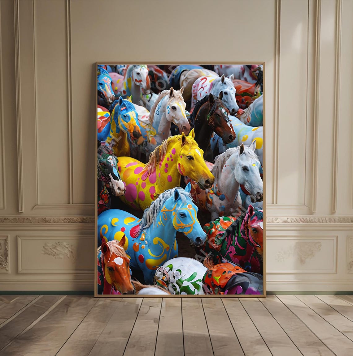 Colorful Painted Horses Herd Vibrant Pop Art Equestrian Poster